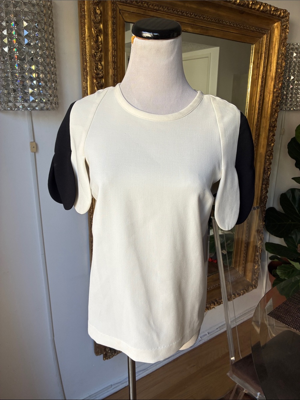 Victoria Beckham Target Cream Short-Sleeve Top with Black Sleeve Panels Xs